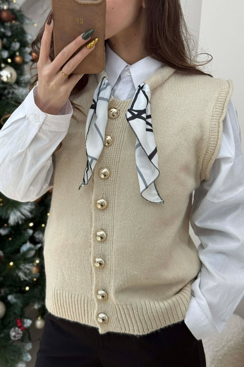 JELEK NJË NGJYRËSH PA MËNGË ME KOPSA PËR FEMRA NË NGJYRË KREM - 3