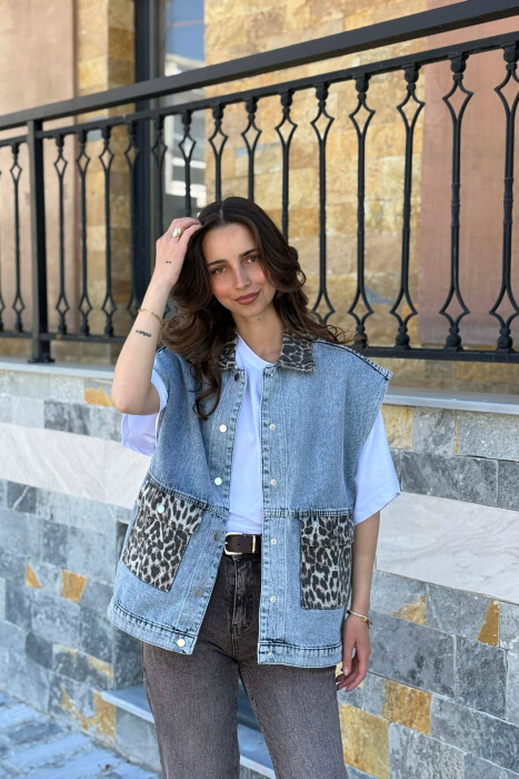 JELEK XHINS ME DETAJE LEOPARD PER FEMRA NE NGJYRE BLU TE ZBARDHUR - 1