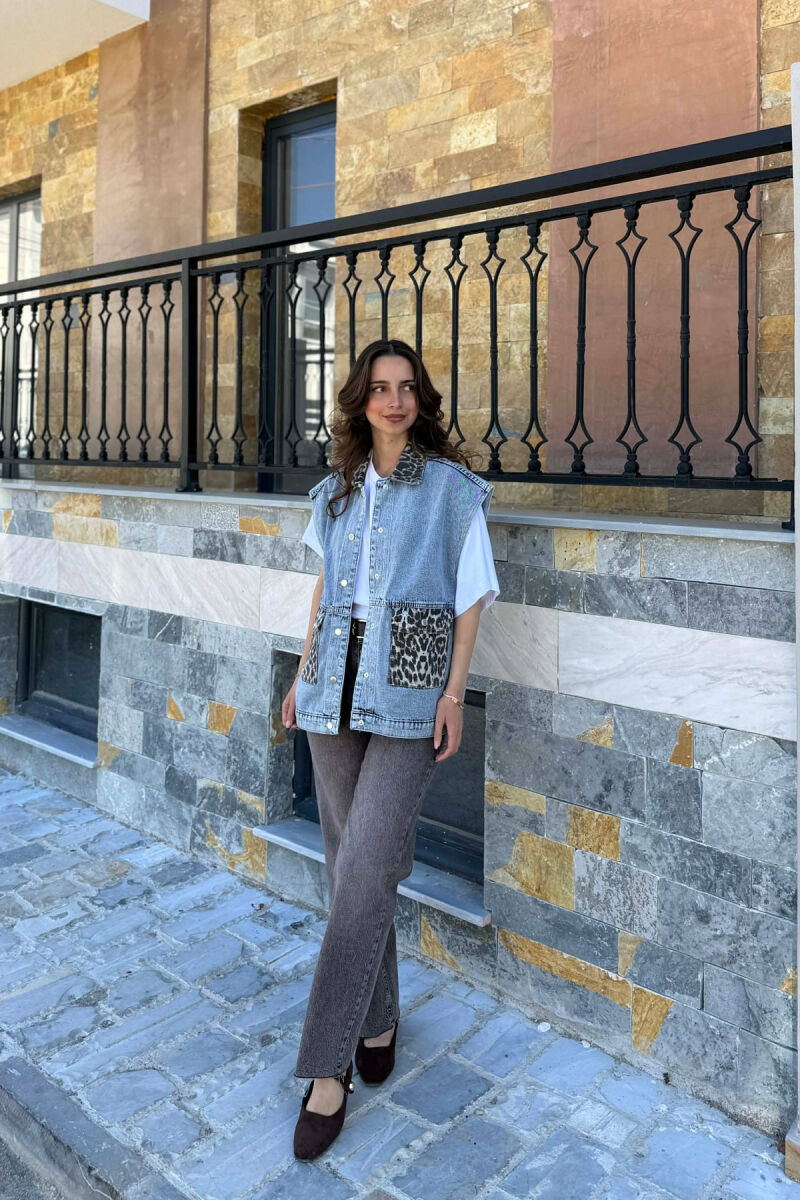 JELEK XHINS ME DETAJE LEOPARD PER FEMRA NE NGJYRE BLU TE ZBARDHUR - 2