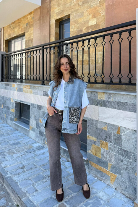 JELEK XHINS ME DETAJE LEOPARD PER FEMRA NE NGJYRE BLU TE ZBARDHUR - 4