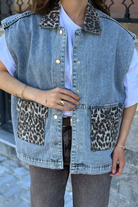 JELEK XHINS ME DETAJE LEOPARD PER FEMRA NE NGJYRE BLU TE ZBARDHUR - 5