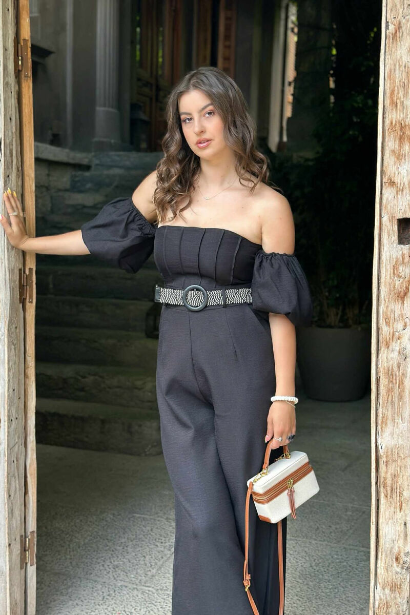 JUMPSUIT I THJESHTË ME DETAJIN E RRIPIT PËR FEMRA NË NGJYRËN E ZEZË - 4