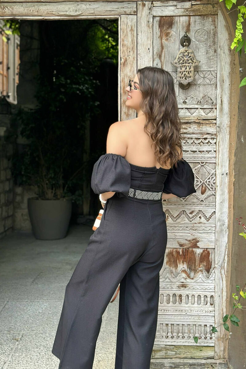JUMPSUIT I THJESHTË ME DETAJIN E RRIPIT PËR FEMRA NË NGJYRËN E ZEZË - 6