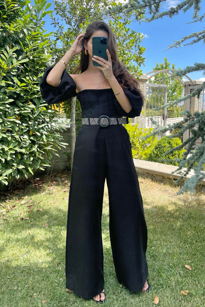 JUMPSUIT I THJESHTË ME DETAJIN E RRIPIT PËR FEMRA NË NGJYRËN E ZEZË - 5