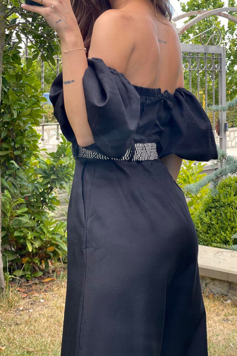 JUMPSUIT I THJESHTË ME DETAJIN E RRIPIT PËR FEMRA NË NGJYRËN E ZEZË - 8