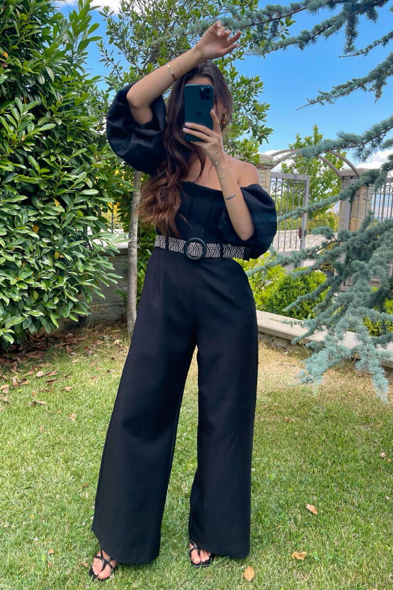 JUMPSUIT I THJESHTË ME DETAJIN E RRIPIT PËR FEMRA NË NGJYRËN E ZEZË - 3