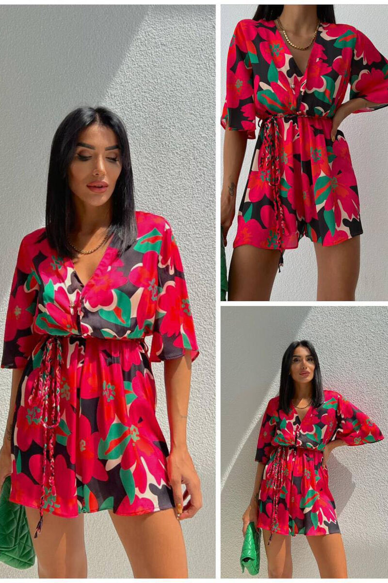 JUMPSUIT ME DIZAJNIN E LULEVE PËR FEMRA NË NGJYRËN E KUQE - 1