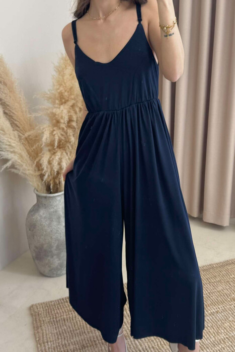 JUMPSUIT NJË NGJYRËSH I THJESHTË PËR FEMRA NË NGJYRËN BLU E ERRËT - 3