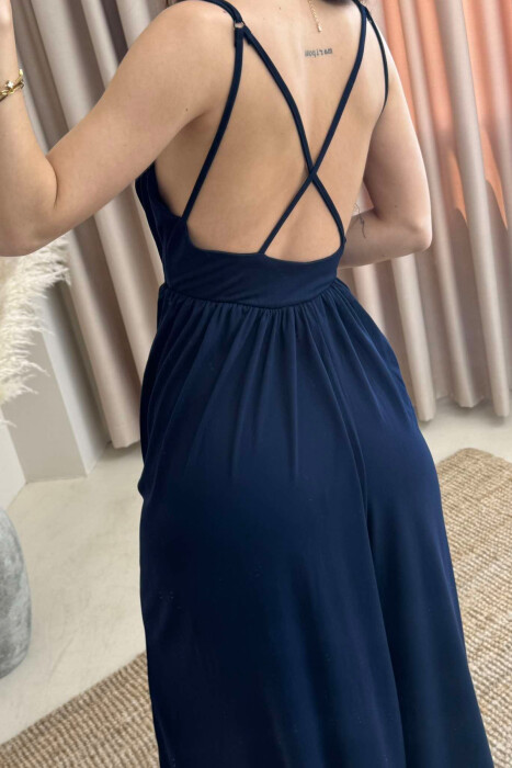JUMPSUIT NJË NGJYRËSH I THJESHTË PËR FEMRA NË NGJYRËN BLU E ERRËT - 4