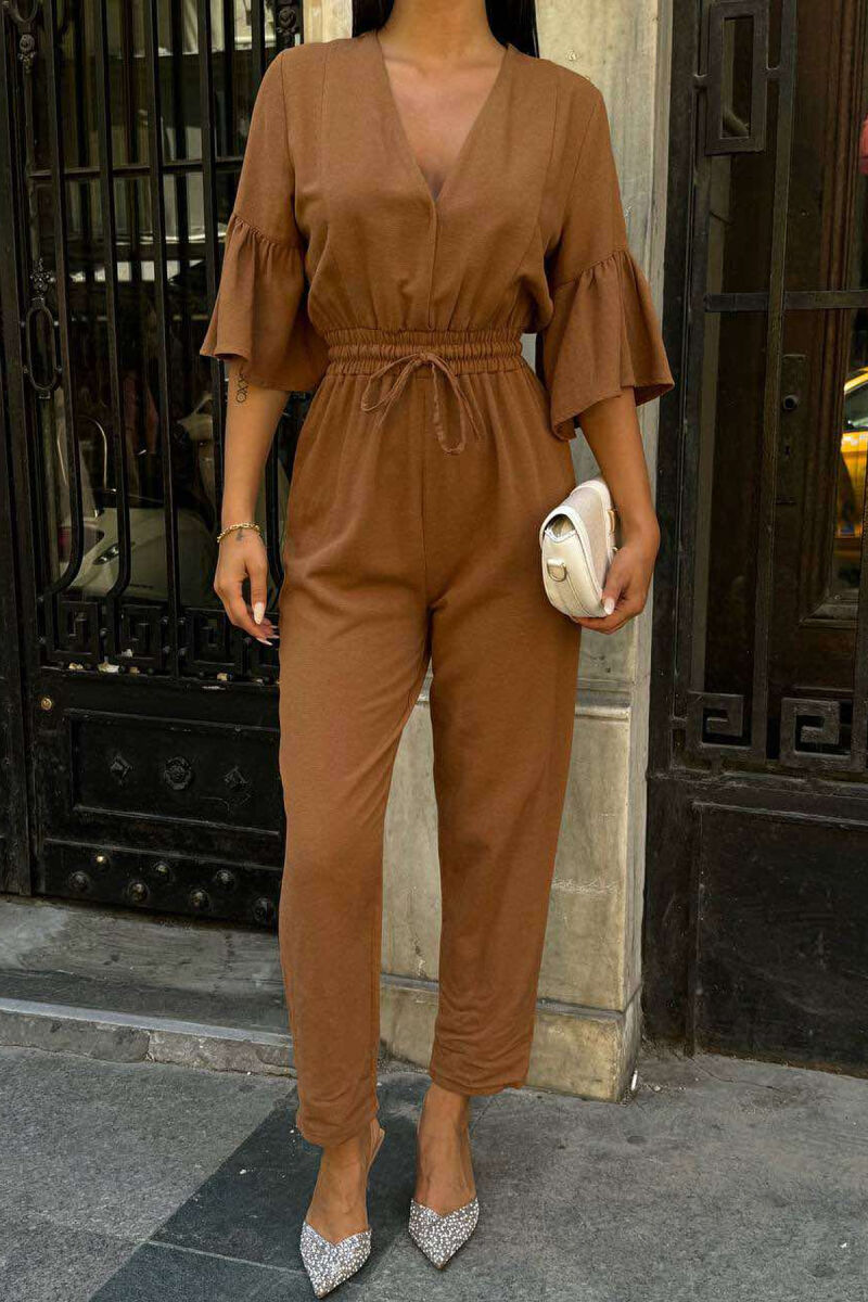 JUMPSUIT NJË NGJYRËSH I THJESHTË PËR FEMRA NË NGJYRËN KAFE - 4