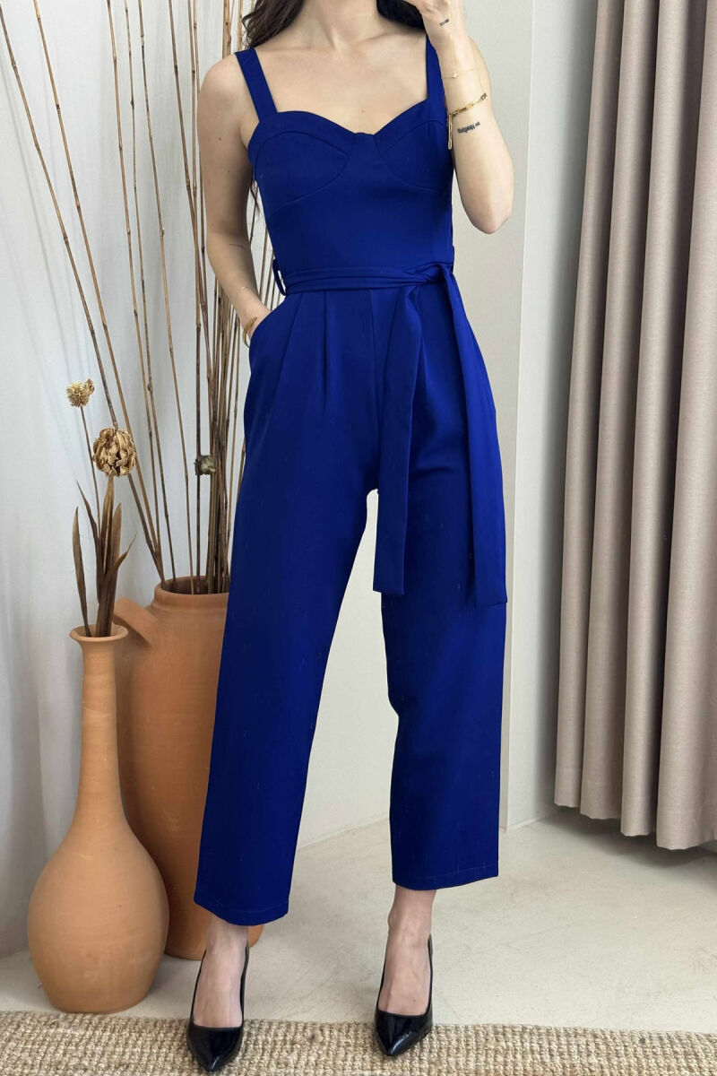JUMPSUIT NJË NGJYRËSH ME DETAJIN E LIDHSEVE PËR FEMRA NË NGJYRËN BLU - 2