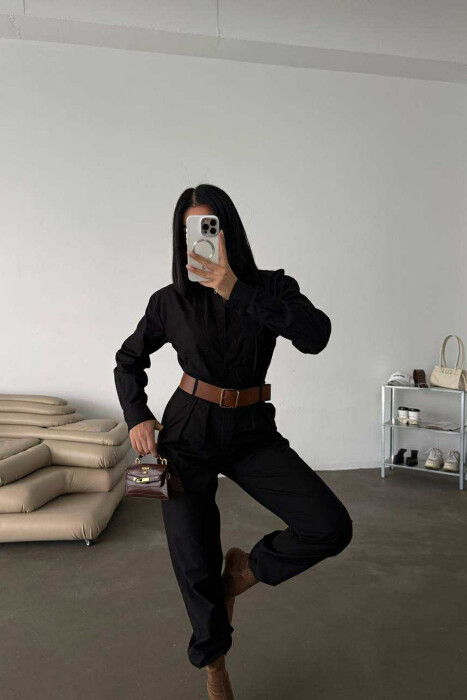 JUMPSUIT NJË NGJYRËSH ME DETAJIN E RRIPIT PËR FEMRA NË NGJYRË TË ZEZË - 6