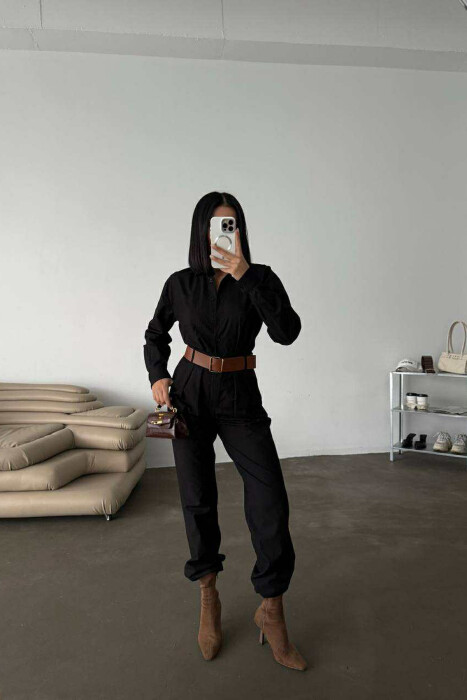 JUMPSUIT NJË NGJYRËSH ME DETAJIN E RRIPIT PËR FEMRA NË NGJYRË TË ZEZË - 7