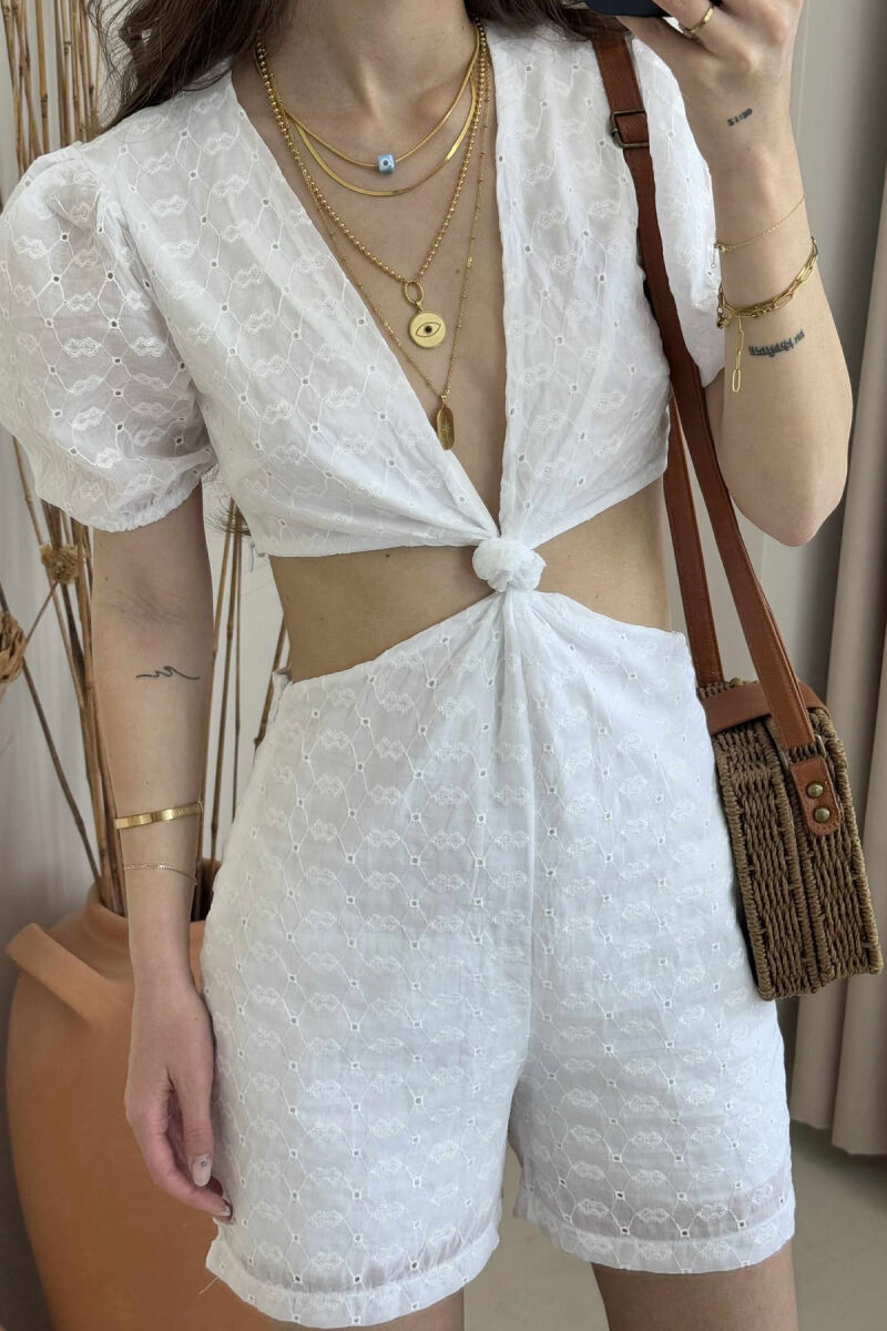 JUMPSUIT NJË NGJYRËSH ME DIZAJN PËR FEMRA NË NGJYRËN E BARDHË - 3