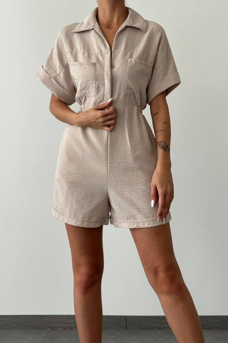 JUMPSUIT NJË NGJYRËSH ME JAKË POLO PËR FEMRA NË NGJYRËN BEZHË - 5