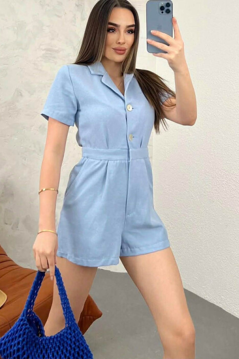 JUMPSUIT NJE NGJYRESH ME MENGE TE SHKURTRA PER FEMRA NE NGJYRE BLU TE ZBARDHUR - 1