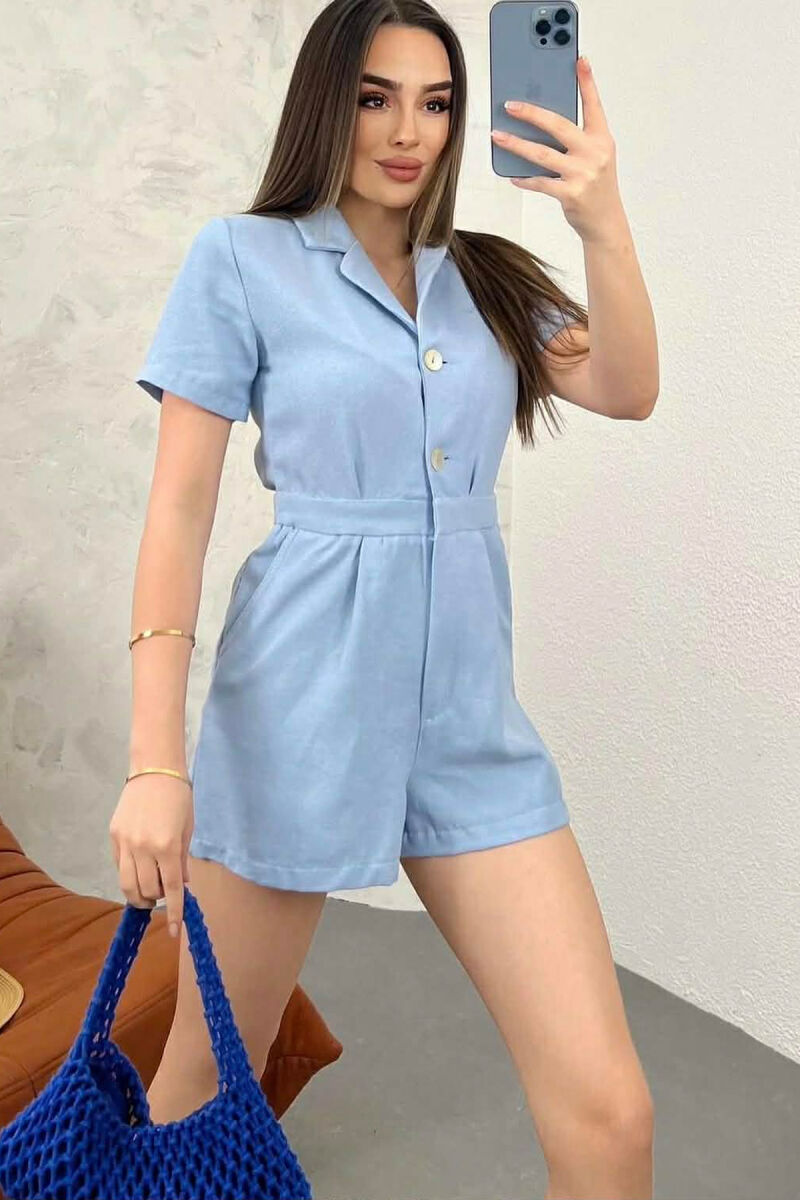 JUMPSUIT NJE NGJYRESH ME MENGE TE SHKURTRA PER FEMRA NE NGJYRE BLU TE ZBARDHUR - 1