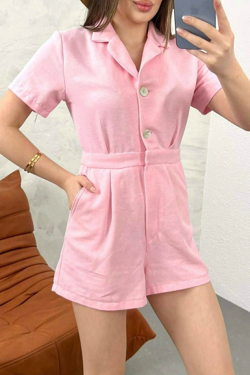 JUMPSUIT NJE NGJYRESH ME MENGE TE SHKURTRA PER FEMRA NE NGJYRE ROZE - 3