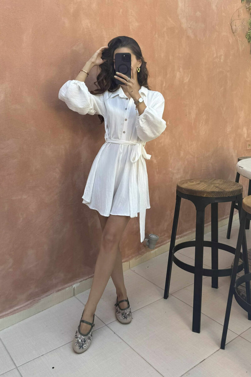 JUMPSUIT NJË NGJYRËSH ME KOPSA DHE LIDHËSE PËR FEMRA NË NGJYRËN E BARDHË - 2