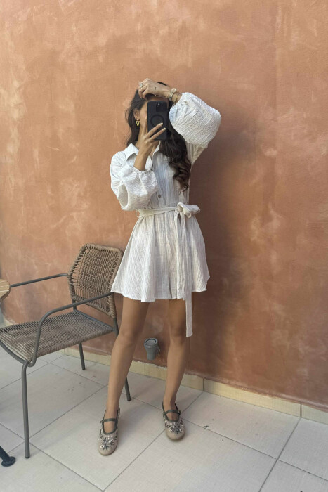 JUMPSUIT NJË NGJYRËSH ME KOPSA DHE LIDHËSE PËR FEMRA NË NGJYRËN KREM - 3