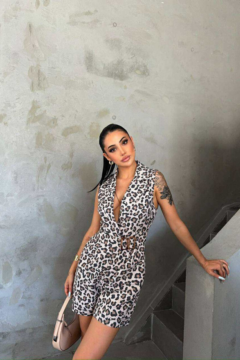 JUMPSUIT PA MËNGË ME DIZAJN LEOPARD PËR FEMRA - 2
