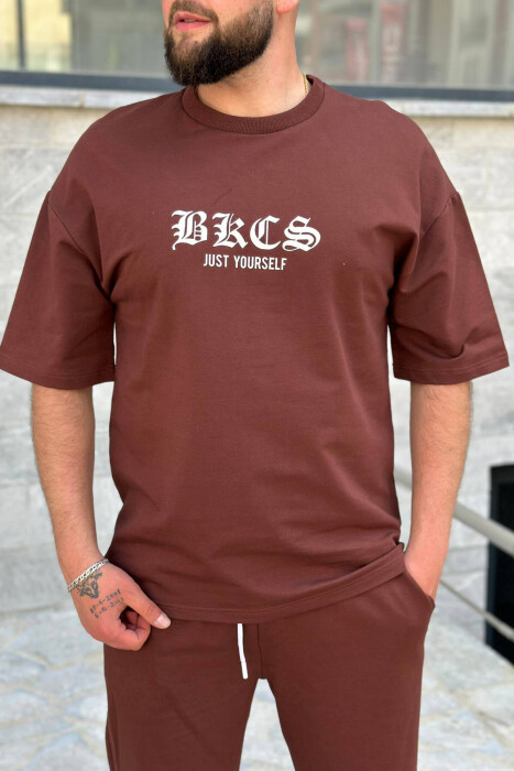 JUST YOURSELF ROUND NECK SIMPLE COTTON MEN SET BROWN/KAFE - 4