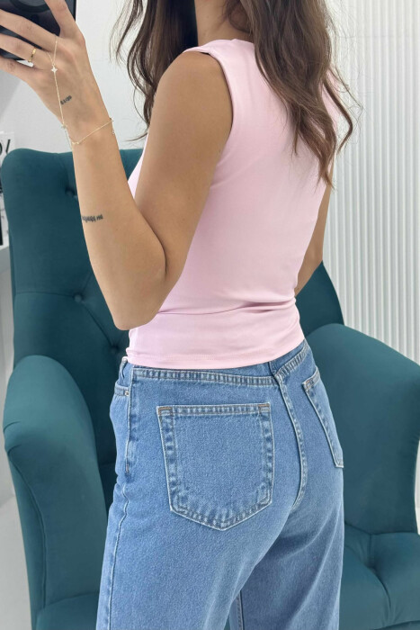 KANATIERE NJË NGJYRËSHE ELASTIKE PËR FEMRA NË NGJYRËN BABY PINK - 4