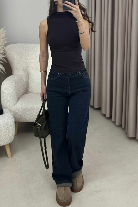 KANATIERE NJË NGJYRËSHE ME JAKË GOLF PËR FEMRA NË NGJYRË KAFE TË ERRËT - 3