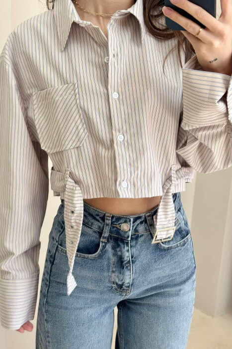 KËMISHË E SHKURTËR ME VIJA PËR FEMRA NË NGJYRËN BEZHË - 1