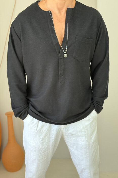 KËMISHË E THJESHTË ME JAKE V PËR MESHKUJ NË NGJYRËN E ZEZË - 2