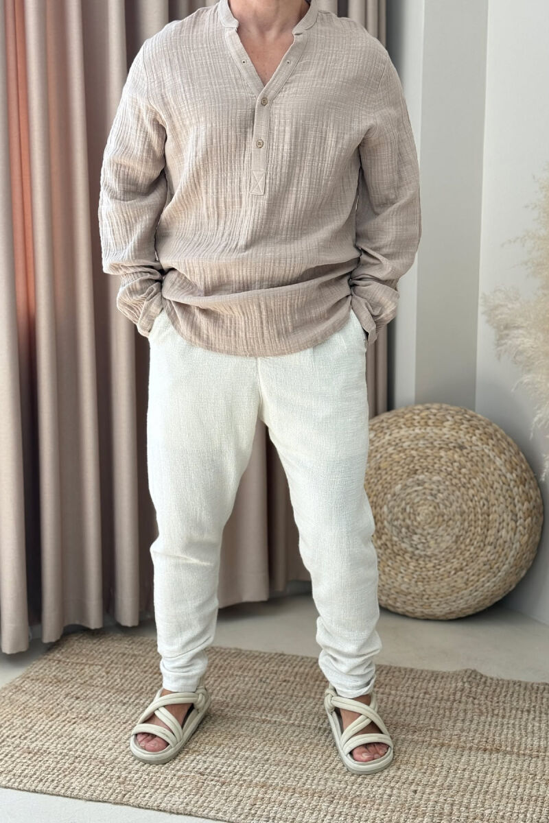 KËMISHË E THJESHTË ME KOPSA PËR MESHKUJ NË NGJYRËN BEZHË - 2