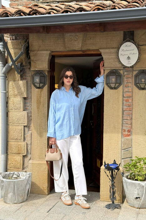 KEMISHE E THJESHTE NJE NGJYRESHE PER FEMRA NE NGJYRE BLU TE ZBARDHUR - 4