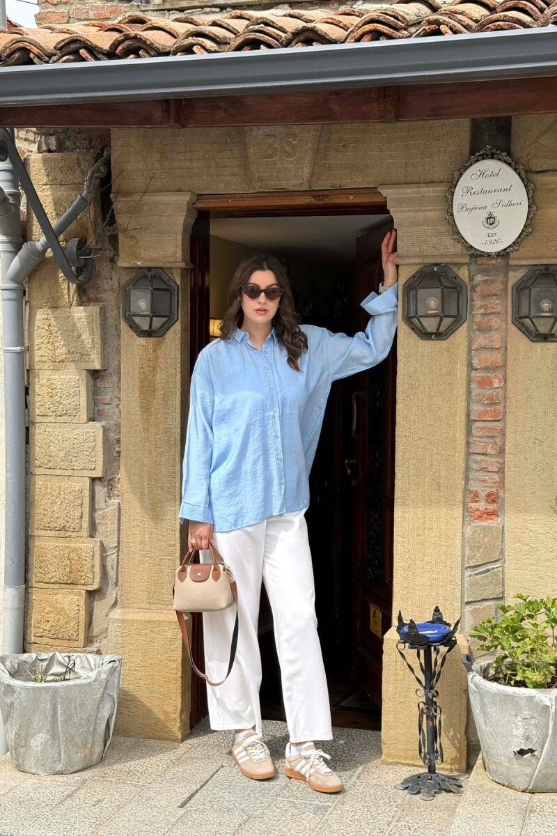 KEMISHE E THJESHTE NJE NGJYRESHE PER FEMRA NE NGJYRE BLU TE ZBARDHUR - 4