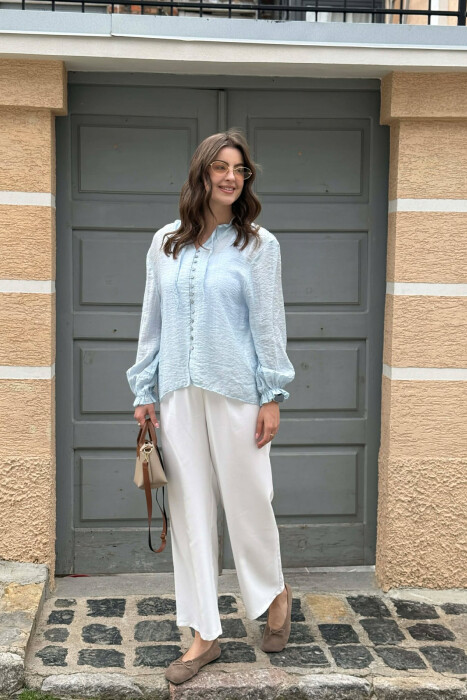 KEMISHE E THJESHTE NJE NGJYRESHE PER FEMRA NE NGJYRE BLU TE ZBARDHUR - 4