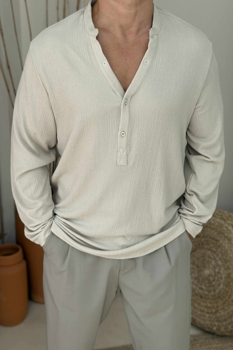 KËMISHË E THJESHTË NJË NGJYRËSHE PËR MESHKUJ NË NGJYRËN BEZHË TË ZBARDHUR - 3