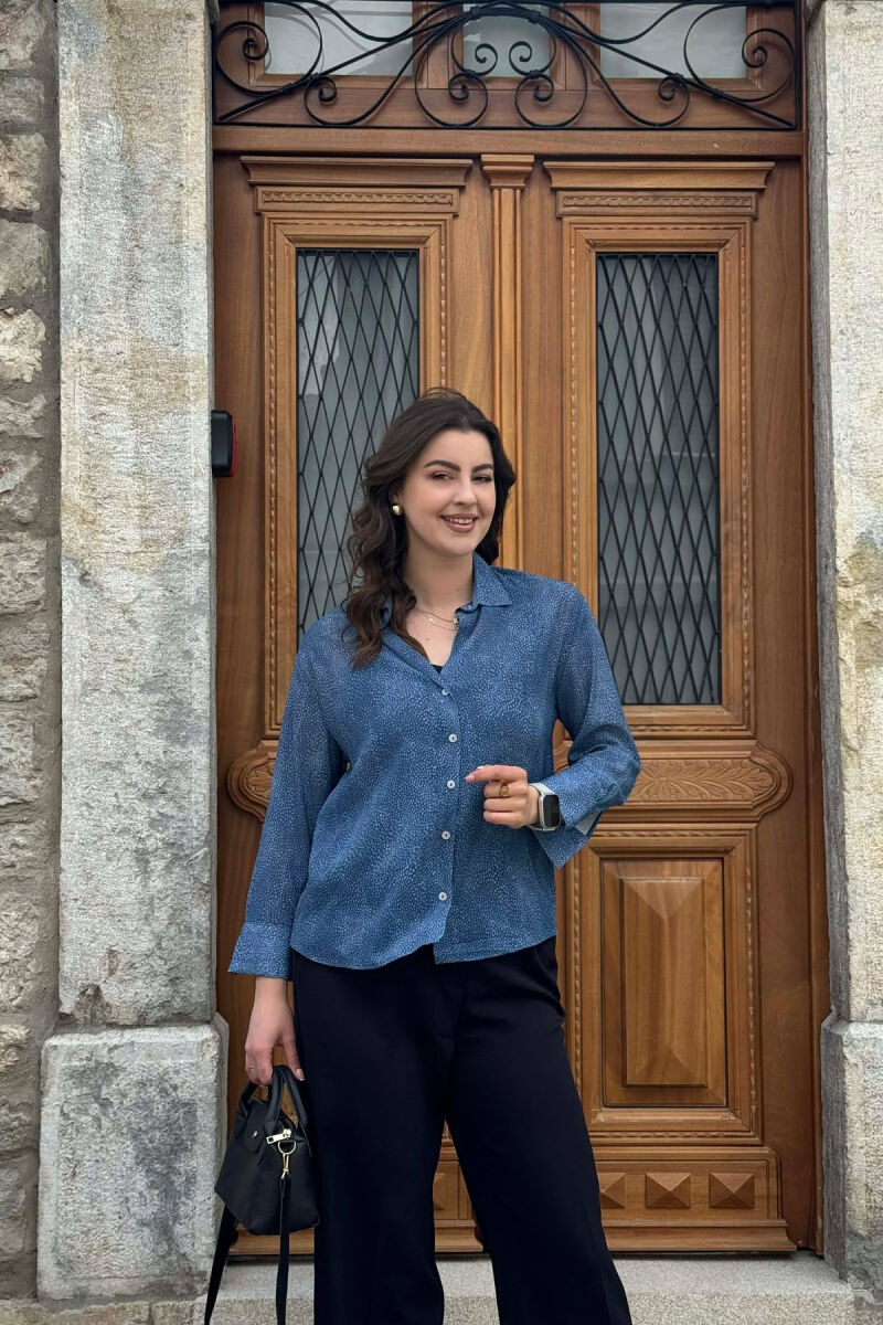 KEMISHE ELEGANTE ME PRINT MODERN PER FEMRA NE NGJYRE BLU TE ZBARDHUR - 1