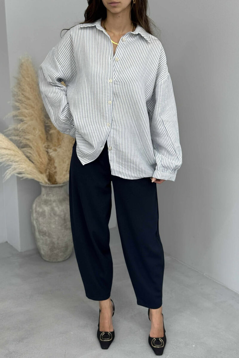 KËMISHË LINO ME DIZAJNIN E VIJAVE PËR FEMRA NË NGJYRËN BLU - 5