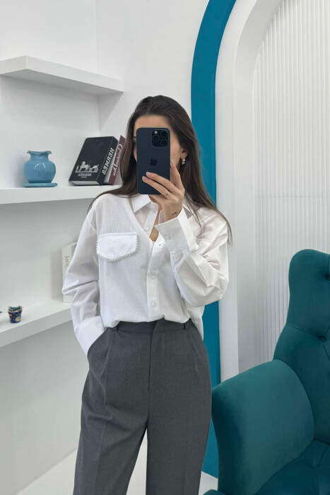 KËMISHË ME DETAJIN E DIMANTEVE PËR FEMRA NË NGJYRËN E BARDHË - 1