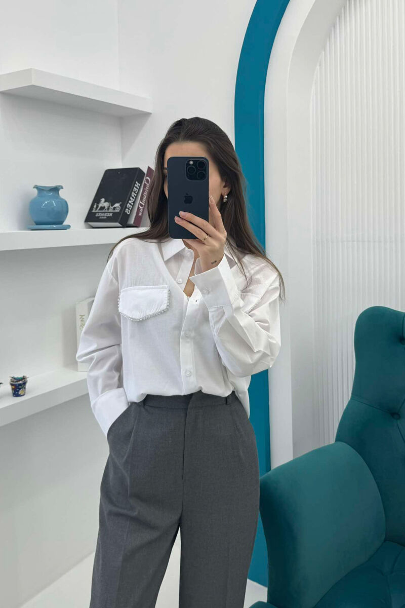 KËMISHË ME DETAJIN E DIMANTEVE PËR FEMRA NË NGJYRËN E BARDHË - 1