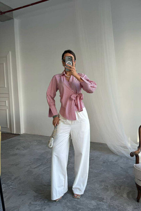 KËMISHË ME DIZAJN ME VIJA DHE LIDHESE PËR FEMRA NË NGJYRË TË KUQE - 3