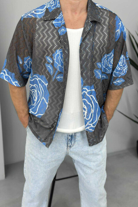 KËMISHË ME DIZAJN PËR MESHKUJ NË NGJYRËN GRI+BLU - 2