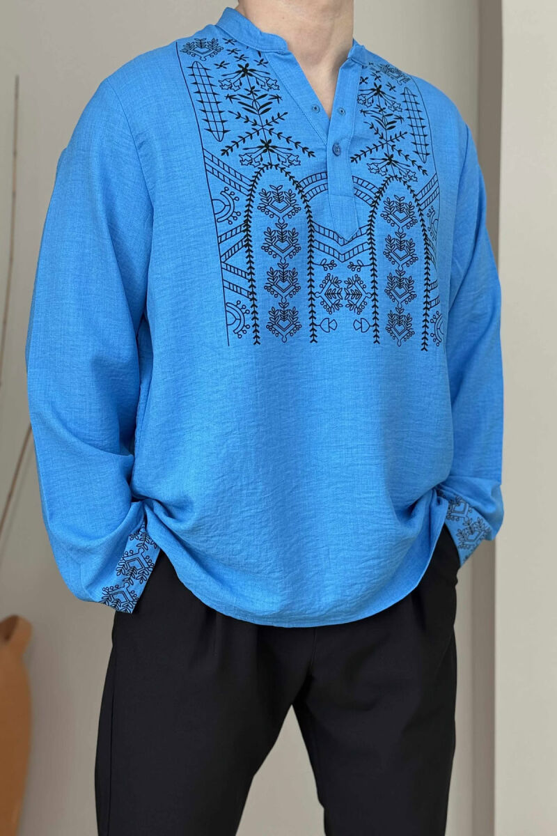 KËMISHË ME DIZAJN TË THJESHTË ME JAKË ME KOPSA PËR MESHKUJ NË NGJYRËN BLU - 3