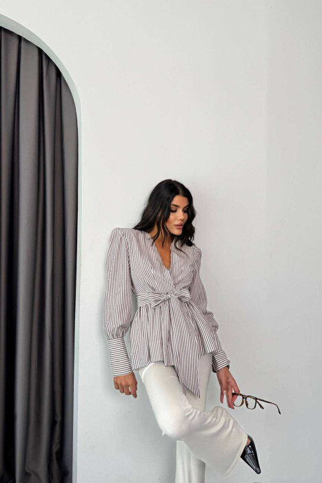 KËMISHE ME JAKE V ME LIDHESE DHE VIJA PËR FEMRA NË NGJYRË KAFE - 3