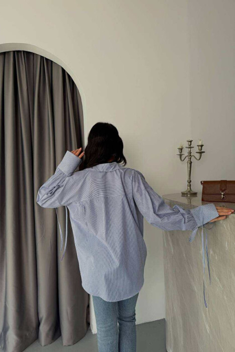 KËMISHË ME MËNGË TË GJATA DHE DIZAJN ME VIJA PËR FEMRA NË NGJYRË BLU - 6