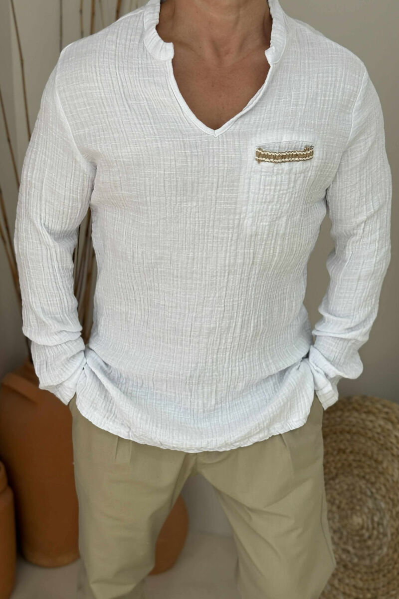 KËMISHË ME MËNGË TË GJATA DHE ME DETAJIN E NJË XHEPI PËR MESHKUJ NË NGJYRË TË BARDHË - 2