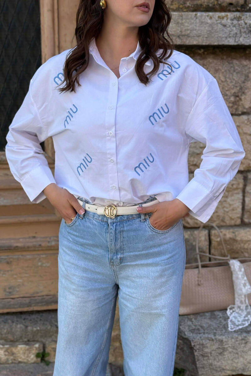 KEMISHE ME SHKRIME NE PJESEN PARA PER FEMRA NE NGJYRE TE BARDHE ME BLU - 2