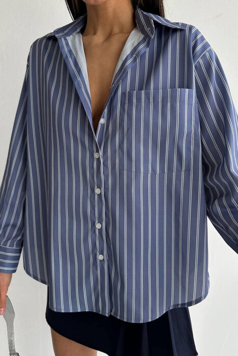 KËMISHË ME VIJA ME DETAJIN E KOPSAVE PËR FEMRA NË NGJYRËN BLU E ZBARDHUR - 2