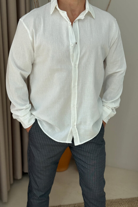 KËMISHË NJË NGJYRËSHE E THJESHTË PËR MESHKUJ NË NGJYRËN E BARDHË - 2