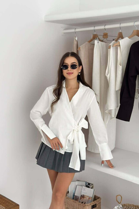 KEMISHE NJE NGJYRESHE ME DETAJIN E LIDHSEVE PER FEMRA NE NGJYRE TE BARDHE - KLAUDIO FASHION