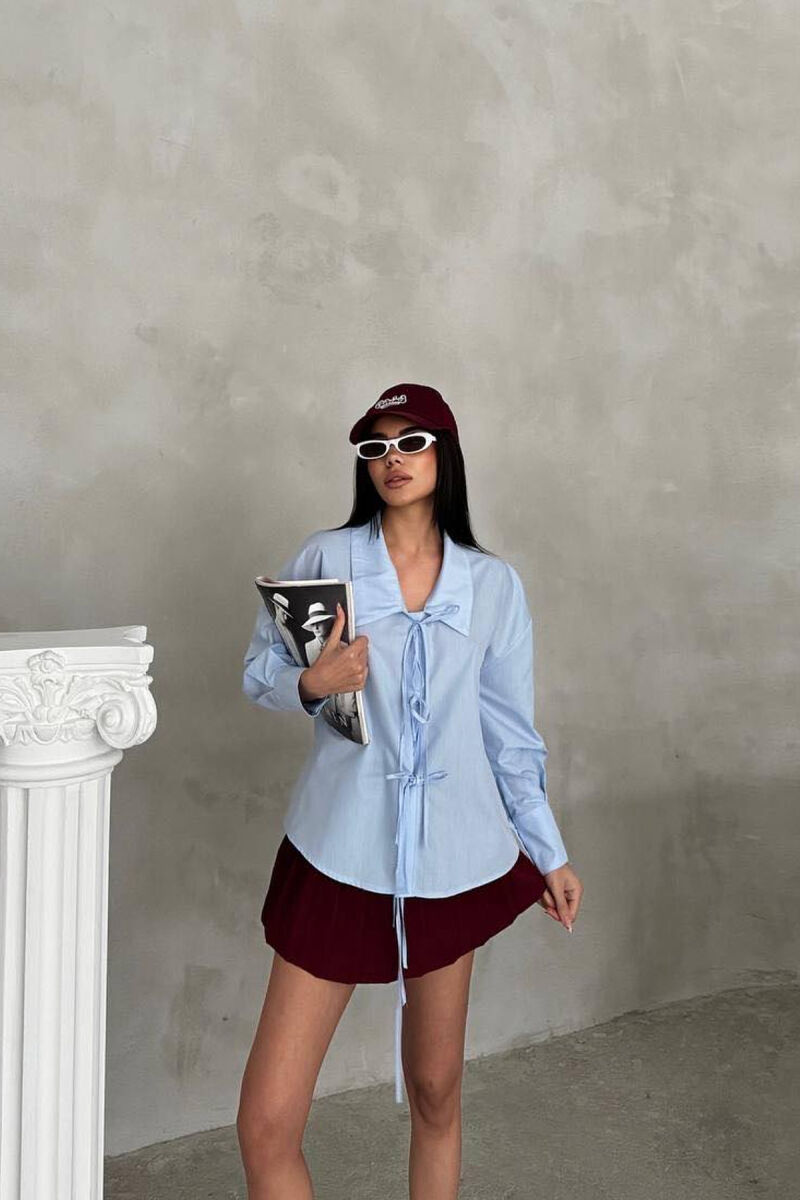 KËMISHË NJË NGJYRËSHE ME LIDHËSE PËR FEMRA NË NGJYRËN BLU E ZBARDHUR - 4